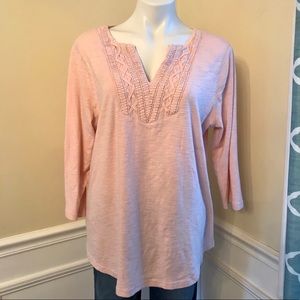 CHAPS 100% COTTON TOP W/SPLIT NECKLINE 3/4 SLEEVES